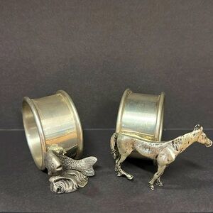 Horse and Fish Pewter Vintage Napkin Rings